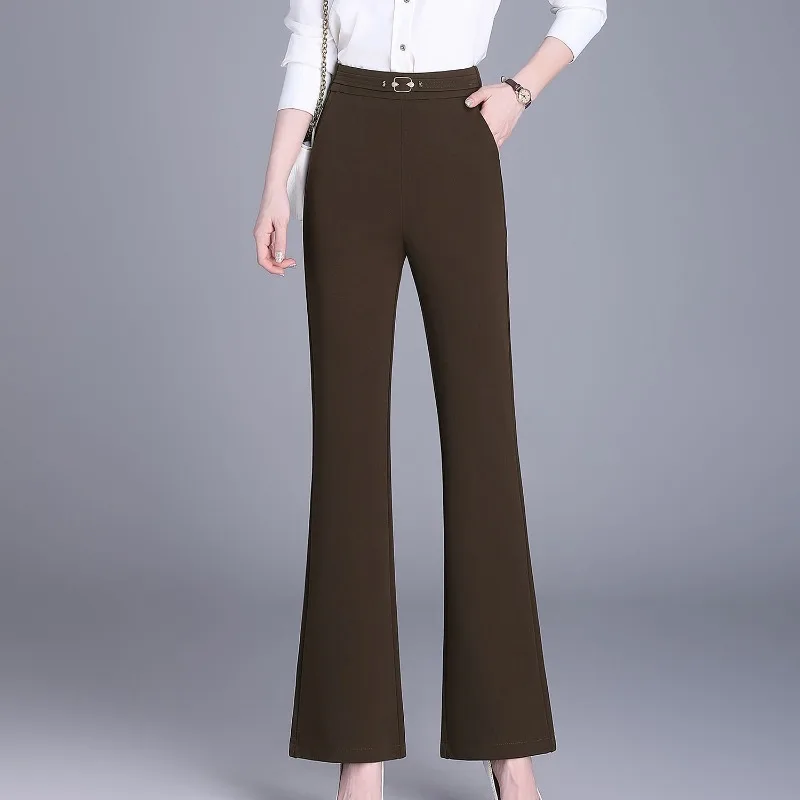 Women's High Waist Flare Pants With le Detail Slim Fit Formal Casual Trousers