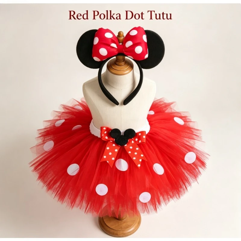 Cartoon Pink Red Girl Tulle Tutu Skirt with Ribbon Bow Princess Kid Outfit Daily Wear Halloween Party Holiday PerformanceCostume
