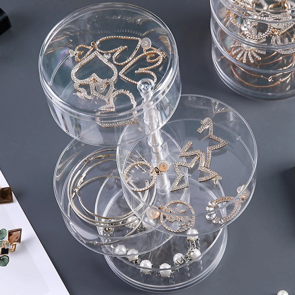 

2 шт. вращающийся 3-слойный прозрачный органайзер для ювелирных изделий, коробка для хранения ожерелий, браслетов, серег, колец, путешествий, домашнего использования