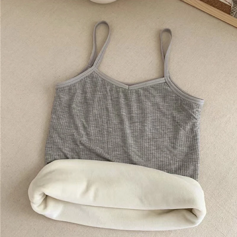 Camisola de Forro Polar Súper Elástica para Mujer, Cuello en V, Térmica, Sin Mangas, para Uso Diario, Top Interior de Cuello Bajo para Combinar en Capas