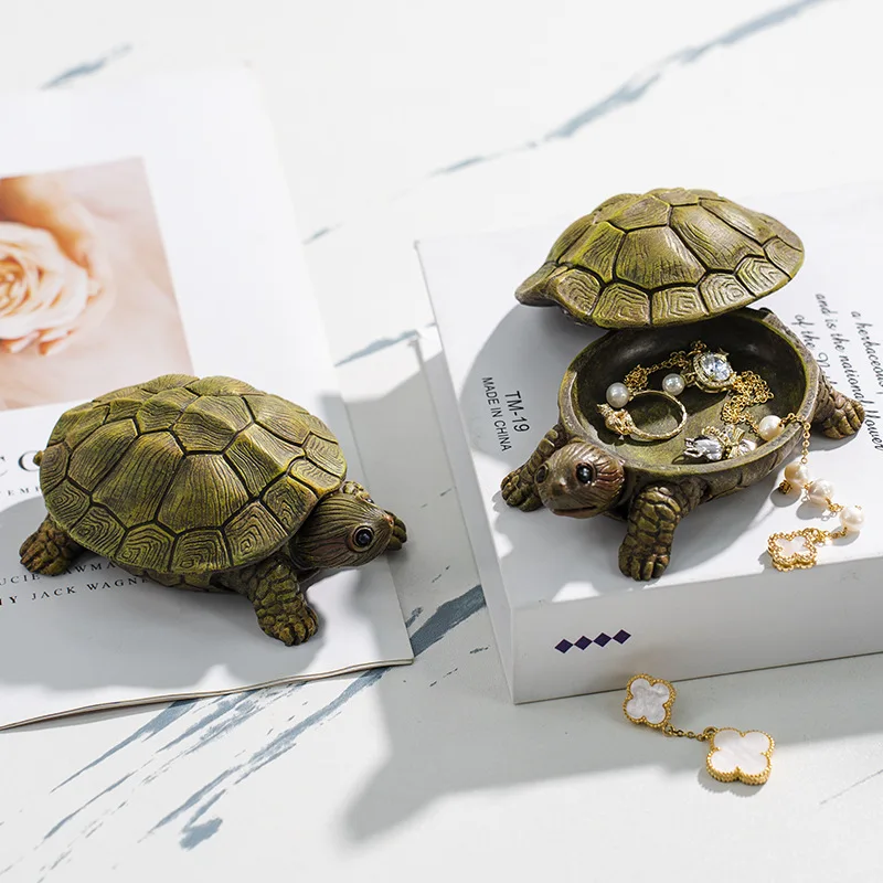 New Turtle Shaped Jewelry Display Box With Lid Creative Resin Storage Box for Earrings,Necklaces Home Modern Crafts Decoration