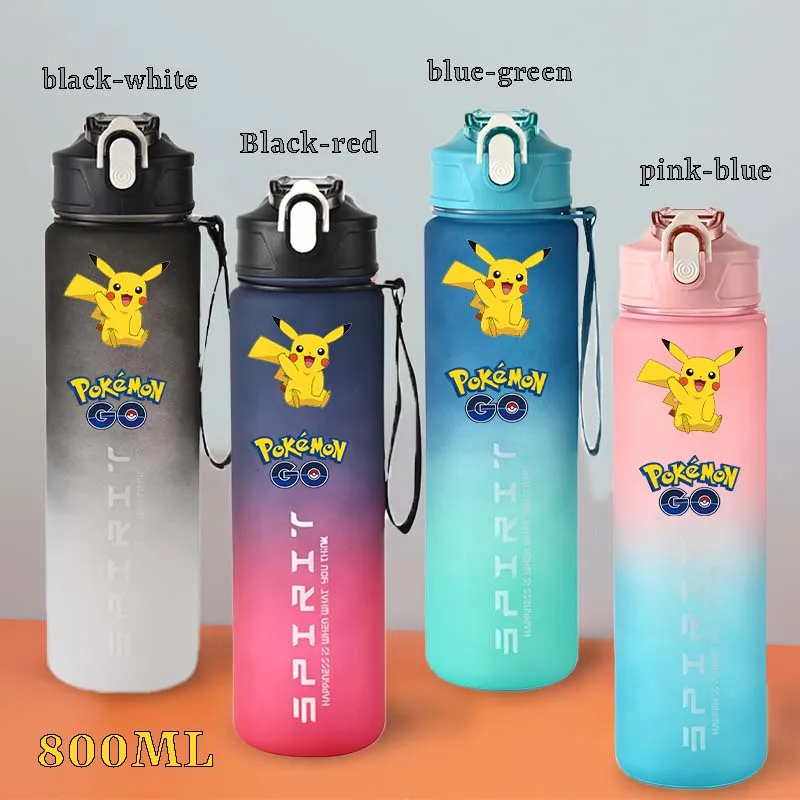 

800ML Pokemons Sports Water Bottle Cartoon Anime Gradient Color Leak Proof Portable Drinking Bottle Outdoor Sport Water Cup Gift