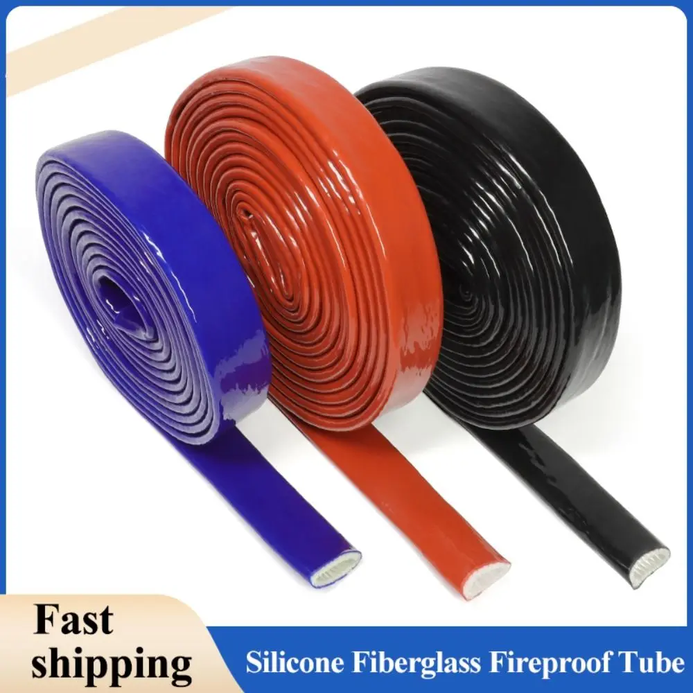 1M Silicone Coated Insulation Heat Shielded Heat Protection Thicken Fire Retardant Casing Pipe Fiberglass Fireproof Sleeveing