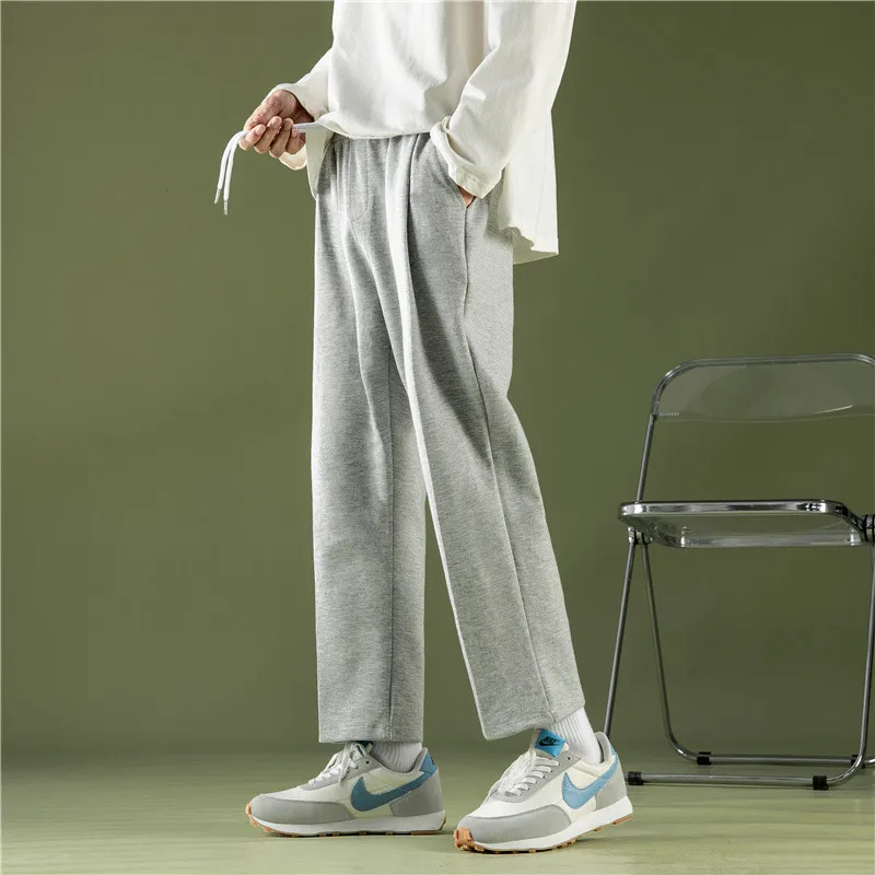 Spring 2024 New Youth Men Motion Trousers Korean Trend Loose Straight Cylinder Pendant Casual Solid Color Comfortable Sweatpants