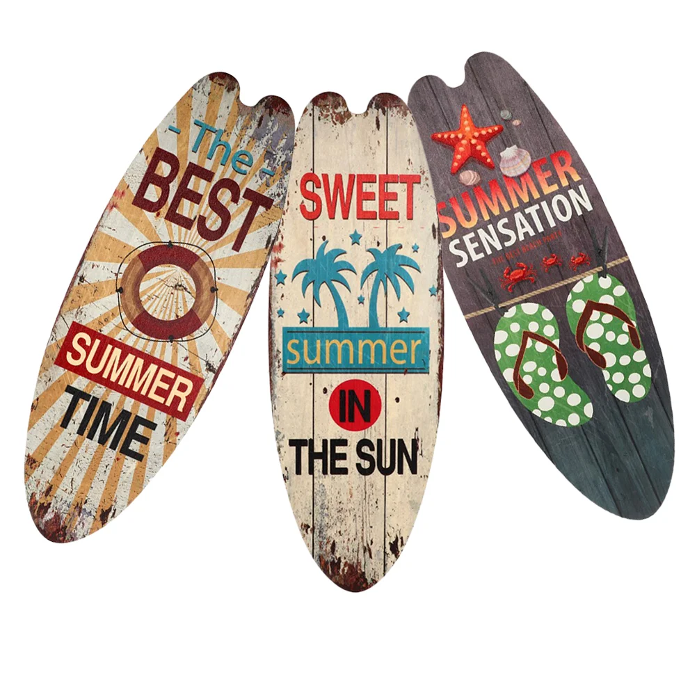 

3 Pcs Marine Theme Decoration Surfboard Wall Hangng Sign Signage Outdoor Wood Vertical for Poster Seaside