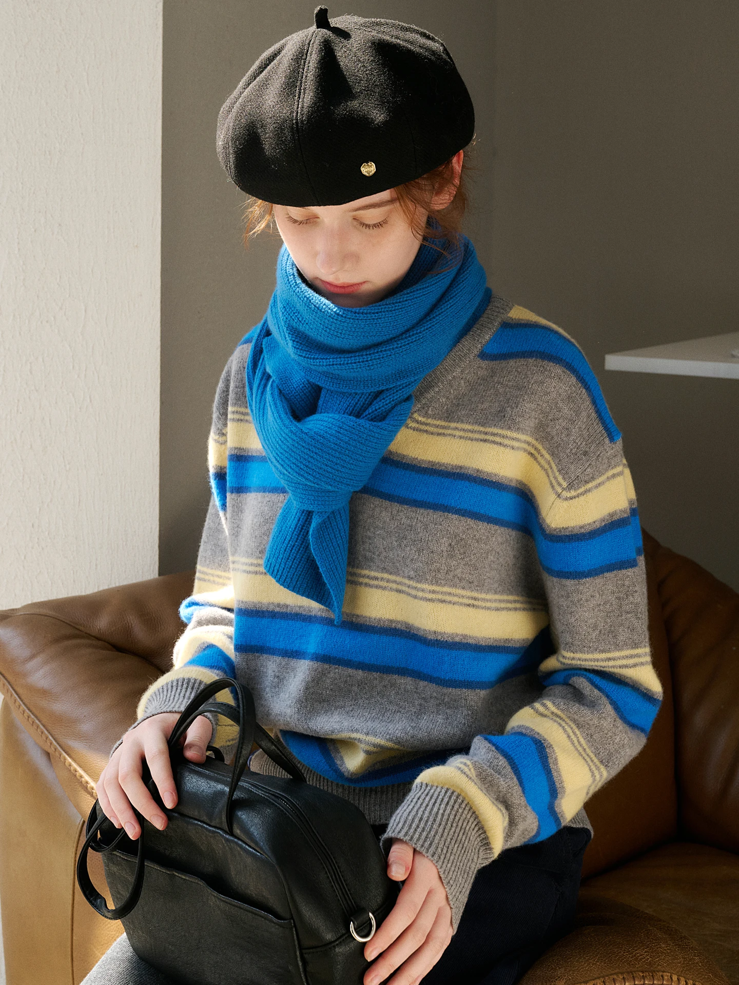 

Теплый шерстяной вязаный свитер с цветными полосками от DIGBU для девочек, модный, для весеннего повседневного образа, ультрамягкий, с длинными рукавами