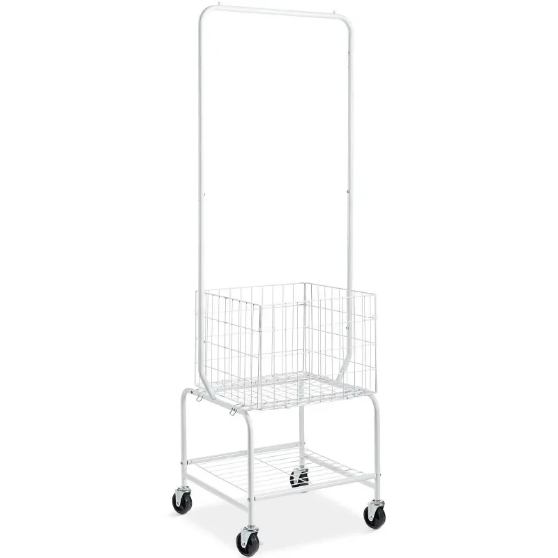 

New Upgrade Rolling Laundry Butler Laundry Cart with 4 Wheels & Hanging Rack Bathroom