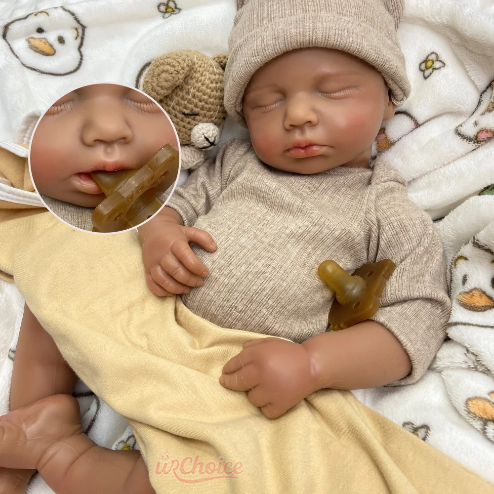 Dark Skin Loulou Can Open Mouth 20Inch Full Soft Silicone Reborn Doll Realistic Handmade Weighted Doll Gift for Dementia