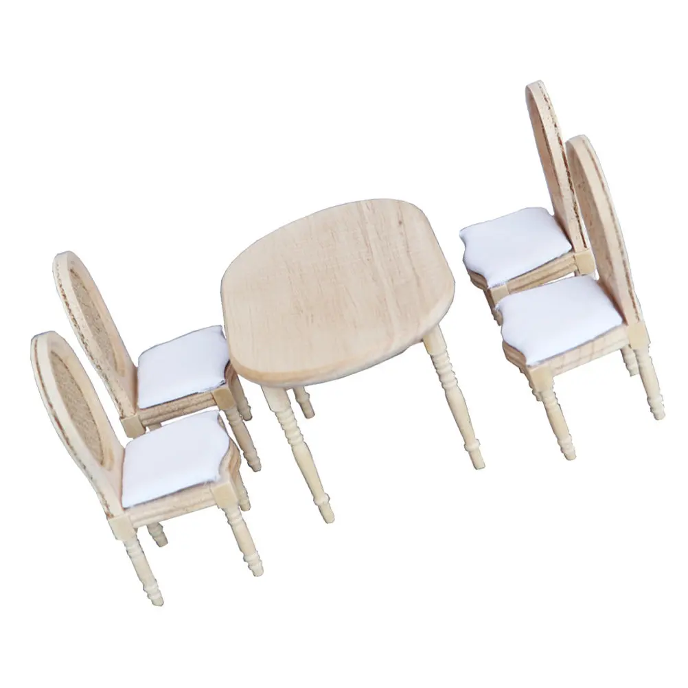 

Набор: миниатюрный стол и 4 стула, принадлежности для миниатюрного дома, для поделок своими руками, выпускных проектов, реквизит для фотосессий, миниатюрный стол и стулья для дома