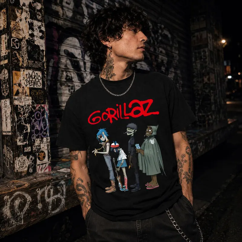 Gorillaz Virtual Band 2D Noodle Russel Graphic T-Shirt Vintage Rock Music Print Short Sleeve Unisex Streetwear Tee Y2K Clothes