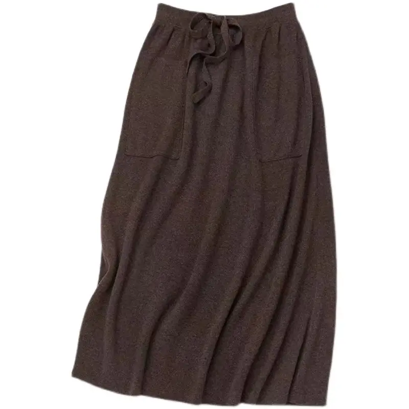 Women's Long Cashmere Skirt 100% Merino Wool Vintage Grace Basic Knitwear Office Lady Autumn Winter Dress
