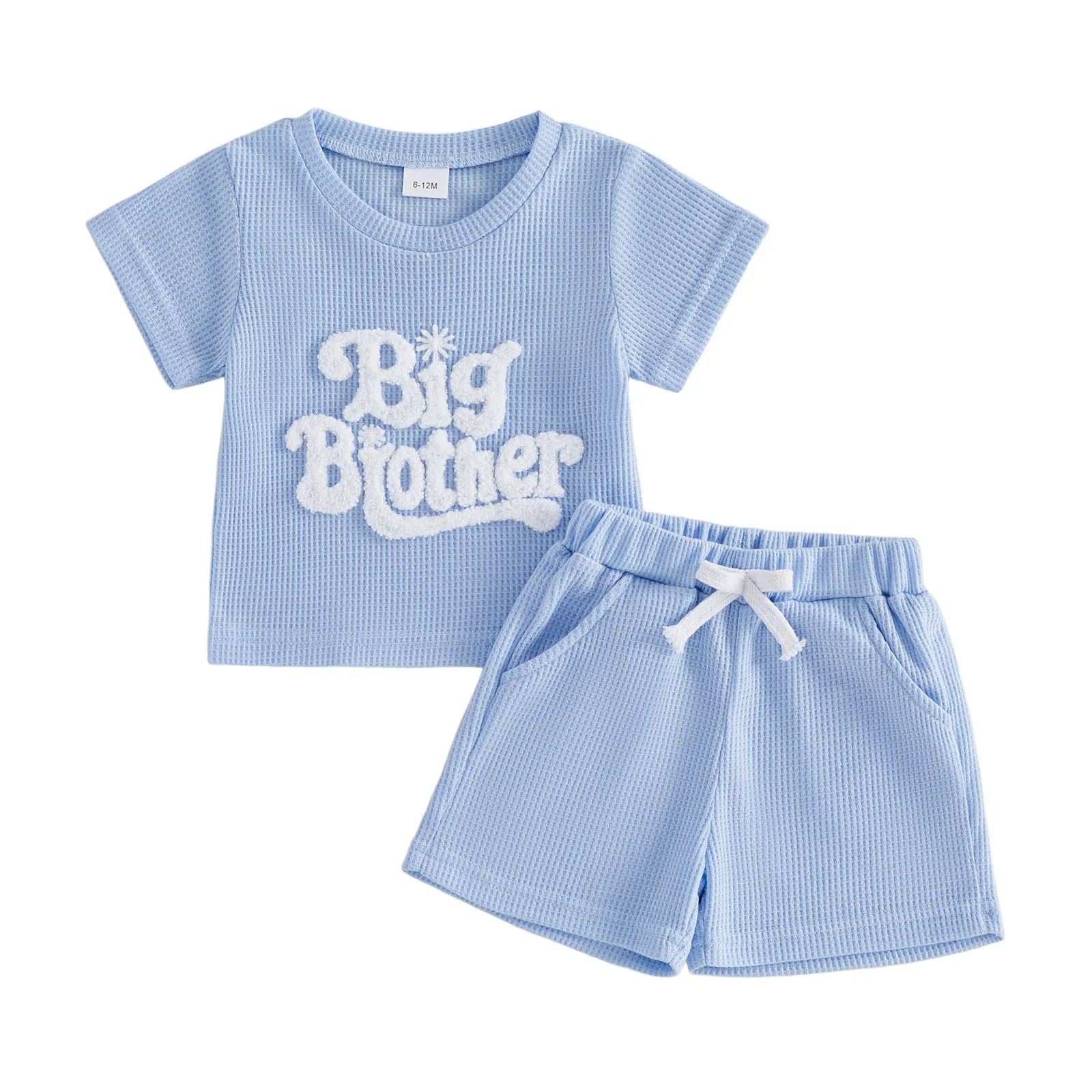 

Одинаковые комплекты одежды для младших и старших братьев: топы с короткими рукавами и шорты с вышивкой букв, комплект из 2 предметов на лето