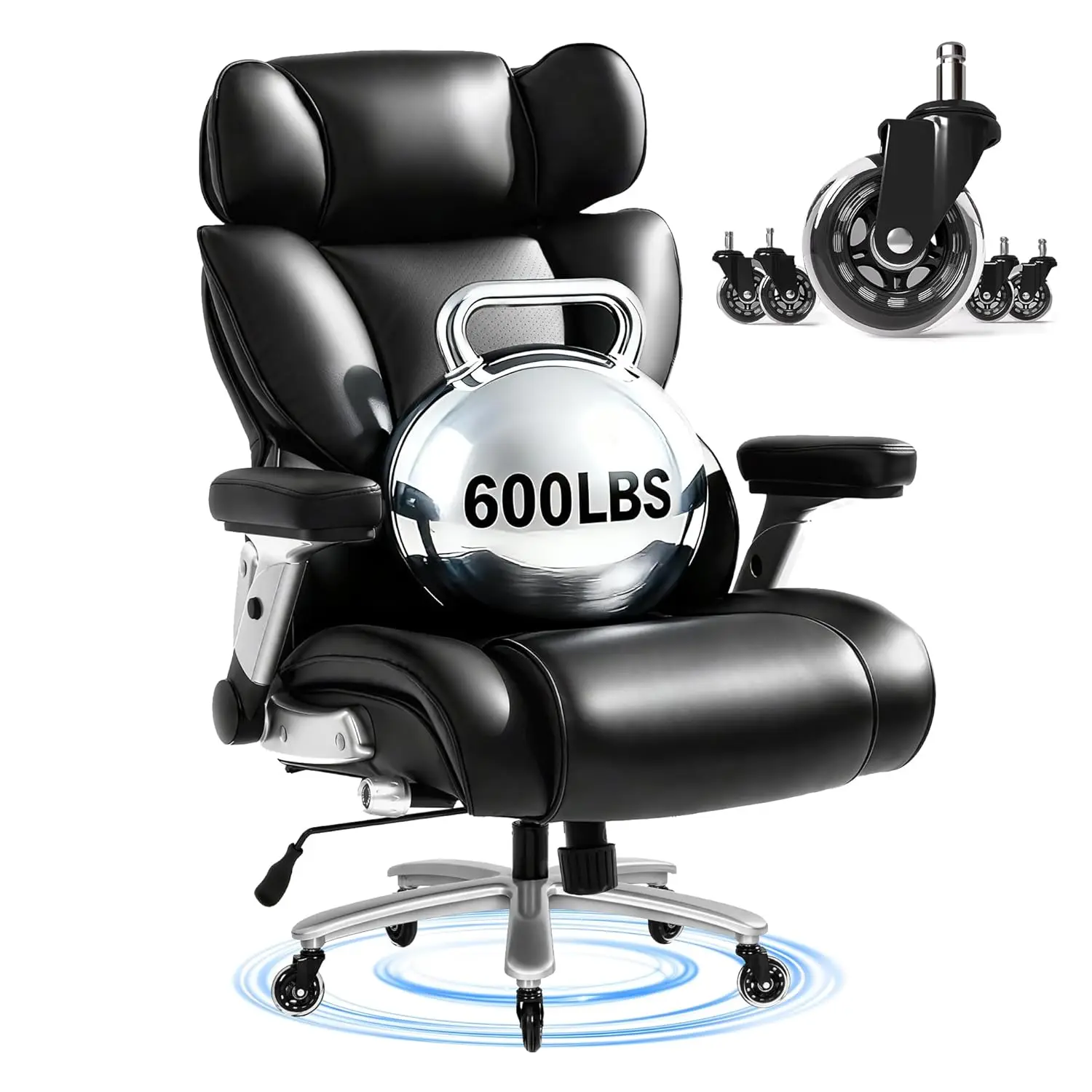 

600lbs Big and Tall Office Chair for Heavy People, Heavy Duty Computer Desk Chair with Dynamic Lumbar Support 2D Armrest Blade W