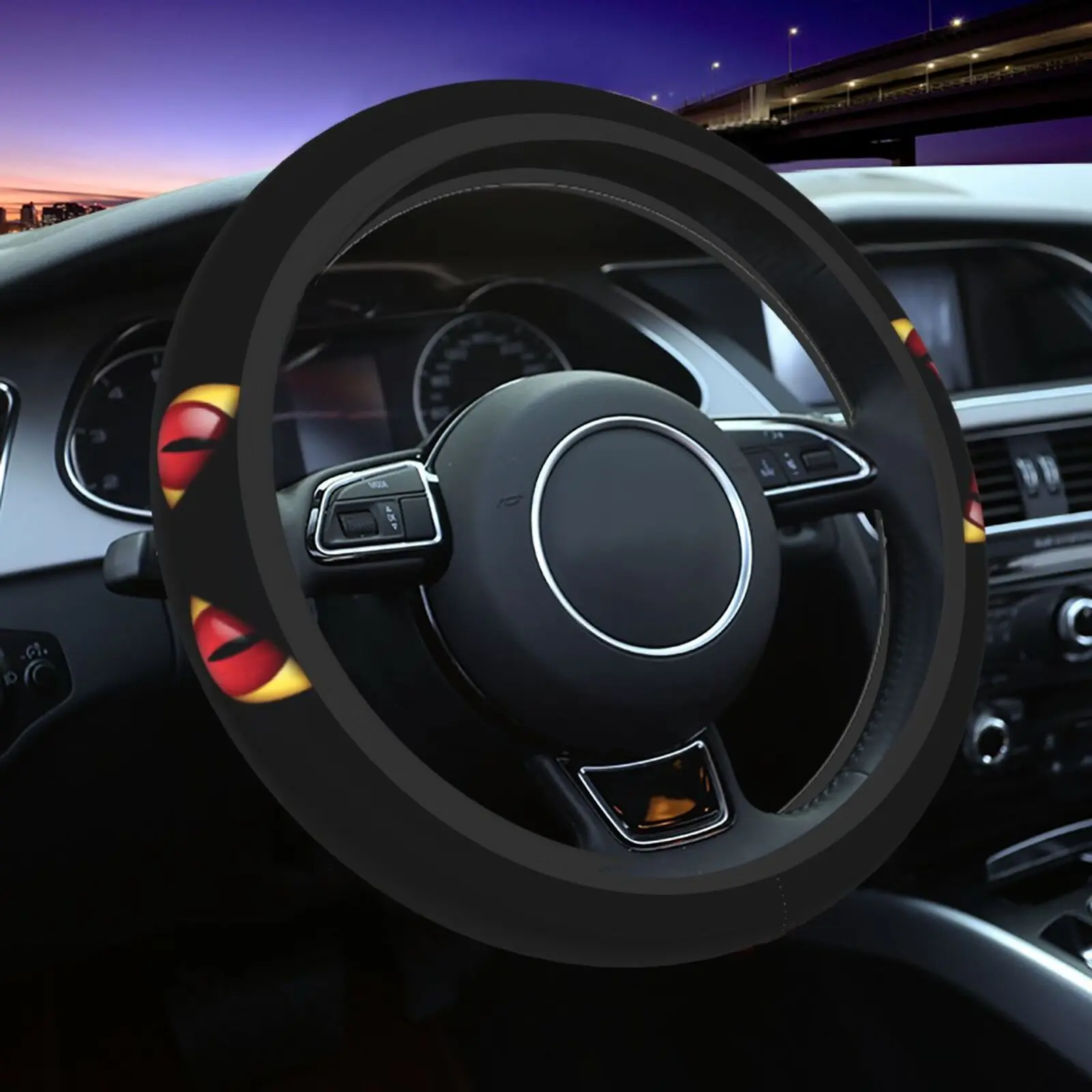Devil Eye Pattern Print Steering Wheel Cover Funny Anti-Slip Car Accessories for Men Women Universal 15 Inch Fit Most Vehicles