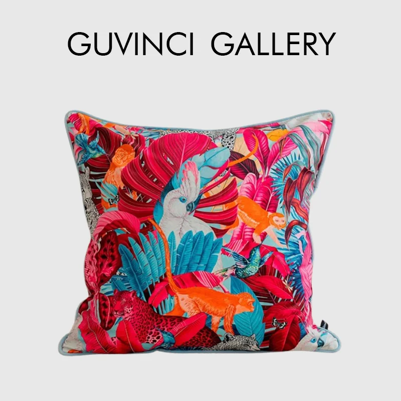 GUVINCI Tropical Chaos Colorful Garden Decorative Throw Pillow Case Lush Velvet Cushion Covers South American Style Home Decor