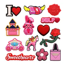 1pcs Original Pink Castle PVC Shoe Charms Accessories Sweet Red Heart Unicorn Rose Designer Sandals Decorations Buckle Clog Pins