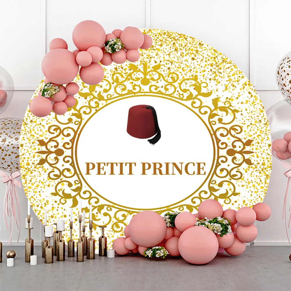 Petit Prince Hat Mabrouk Tahara Gold Old Vintage Pattern Round Backdrop Baby Shower Customize Circumcision Elastic Background