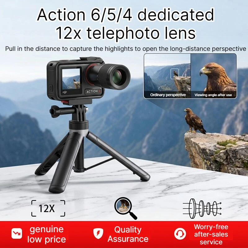 Cinematic Quality From Afar – 12X Telephoto Attachment, 4K Sharpness, All-Weather Design, for  DJI Action 4/5/6
