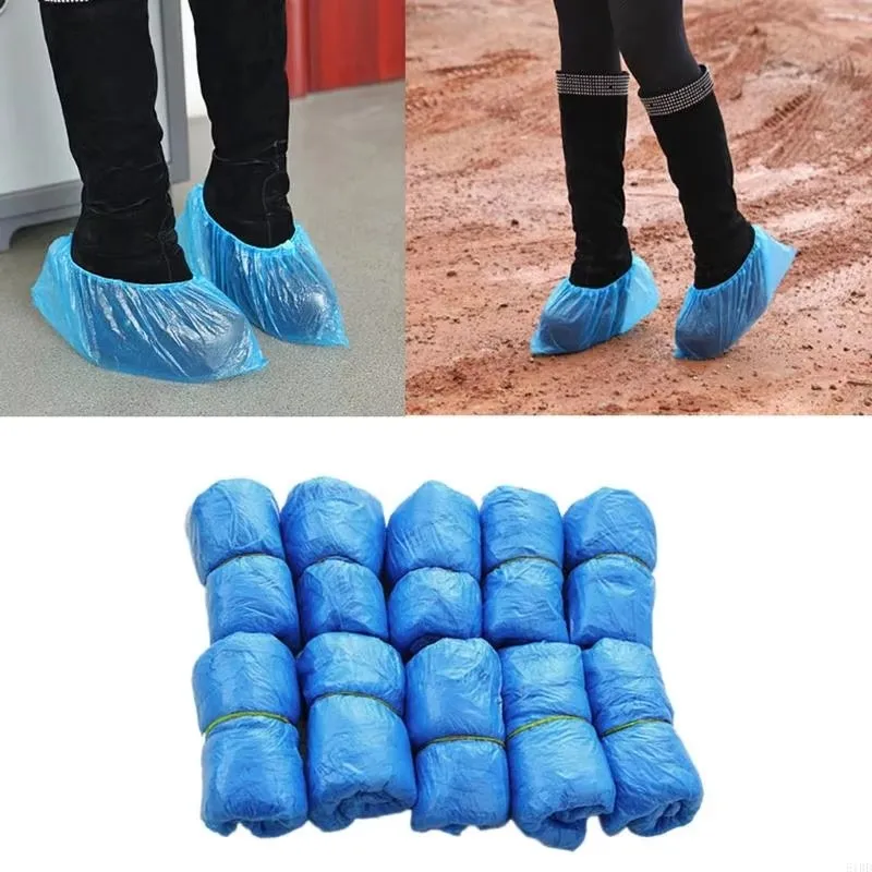 100/200/300/400Pcs Disposable Blue PE Shoe Covers Waterproof Dustproof Boot Covers for Home Hospital Office Use One Size FitsAll