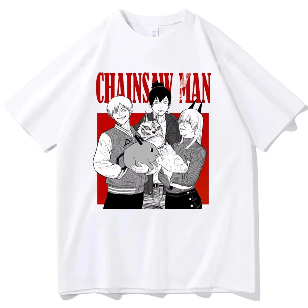 

Chainsaw Man Cotton Shirt Teen University Graphic Grunge Retro T-shirt Men and Women 2026 Summer New Parent-Child T Shirt