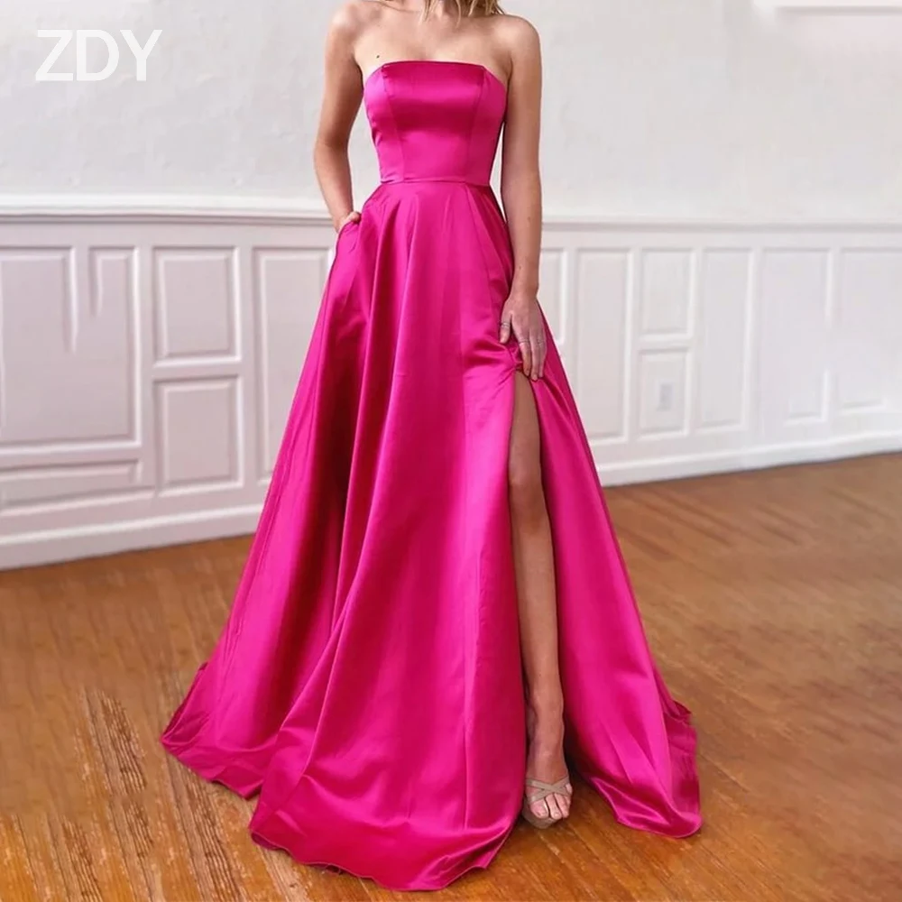 

Customized Long Evening Dresses for Special Occasions Satin Backless Floor-Length Side Slit Women Prom Party Dress 2025