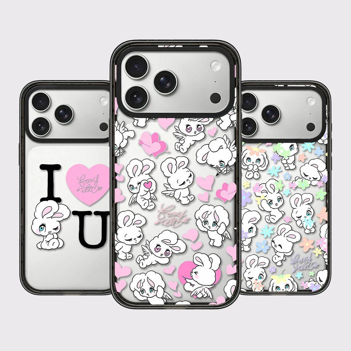 Rabbit I Love Flower Impact Black Border Magnetic Phone Case Cover for IPhone 13 14 15 16 17 Pro Max Case for IPhone Air