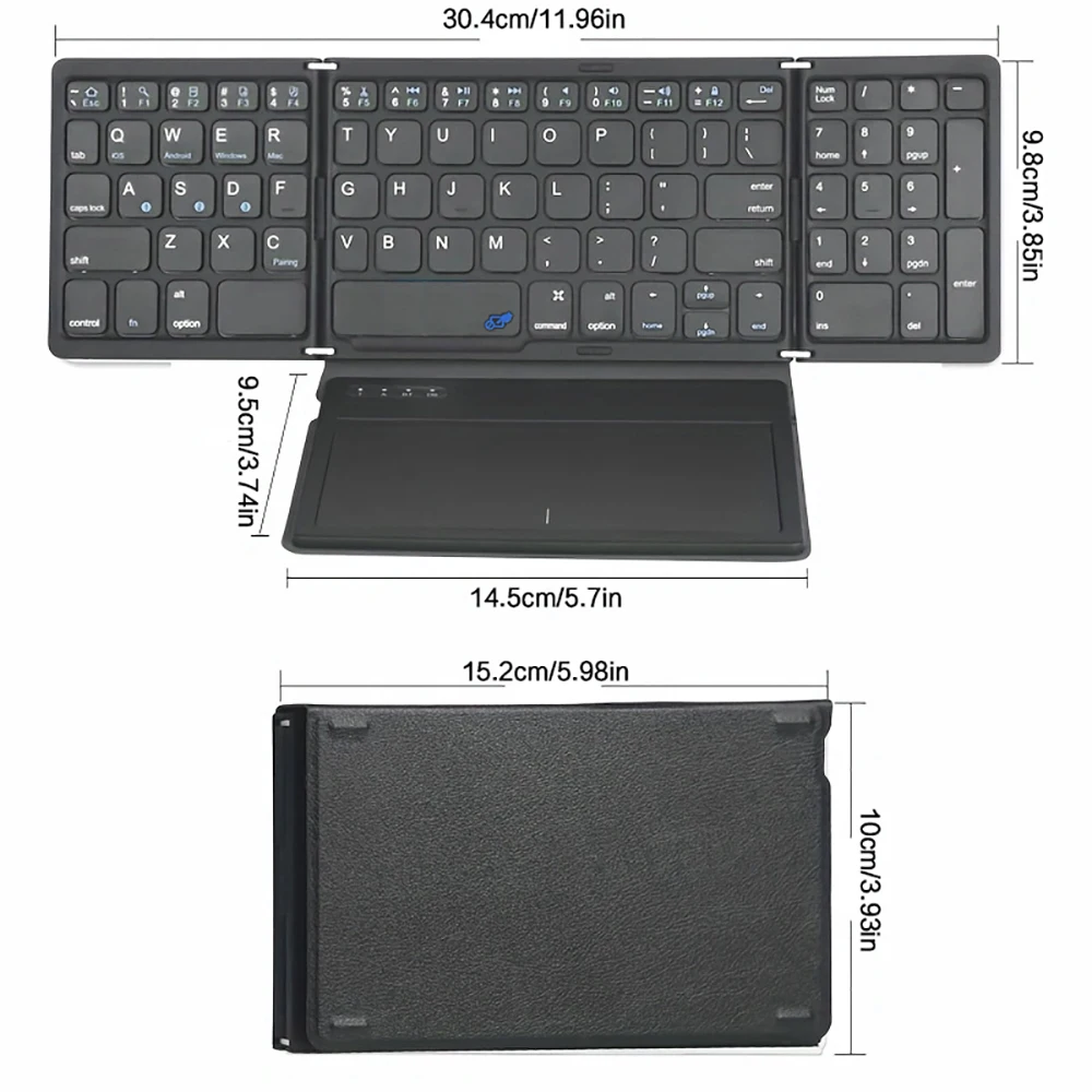 Rechargeable Tri-Bluetooth Wireless Touchpad Keyboard,Portable 81 Keys Full Size Wireless Folding Keyboard for Window/Mac OS
