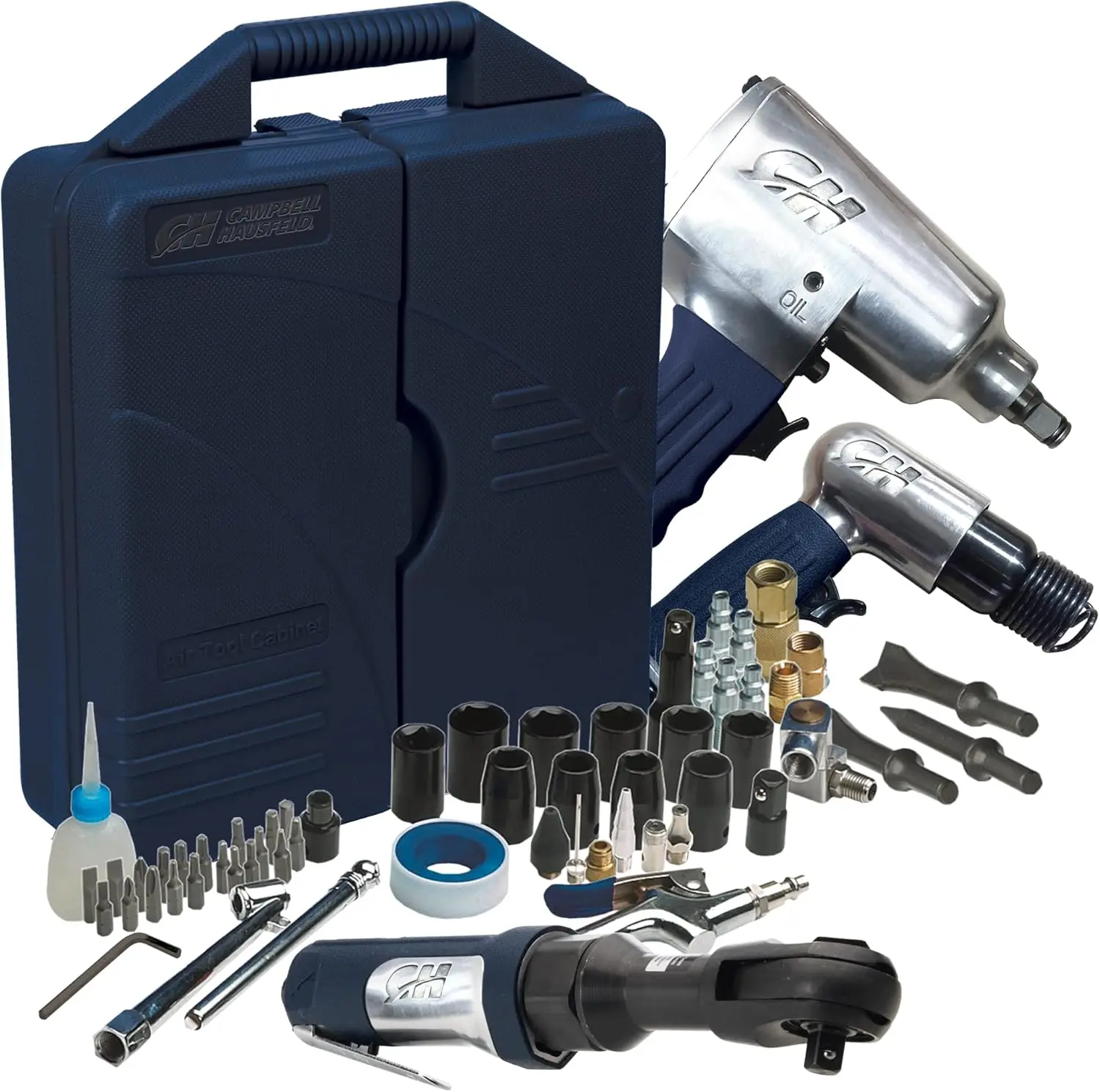 62 Piece Air Tools Kit - 1/2'' Impact Wrench, 3/8'' Ratchet Wrench, Air Hammer, And Other Accessories