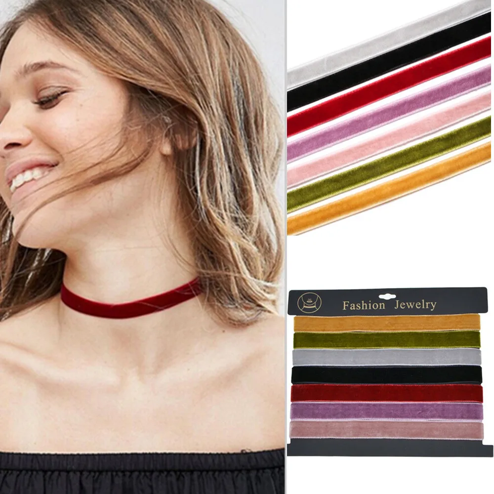 Gothic Velvet Choker Necklace Choker Collar Velvet Cloth Simple Collarbone Necklace Set