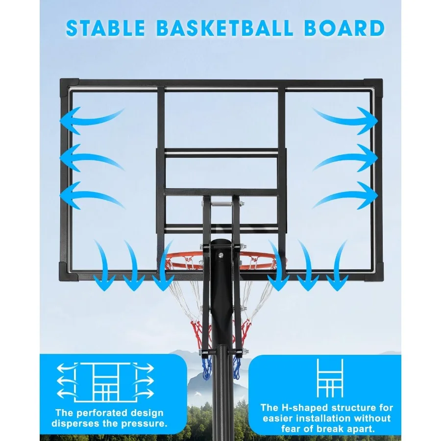 Aro de baloncesto portátil para exteriores, aro de baloncesto ajustable de 6,9 pies y 10 pies para adultos en interiores y exteriores con base de PE resistente y