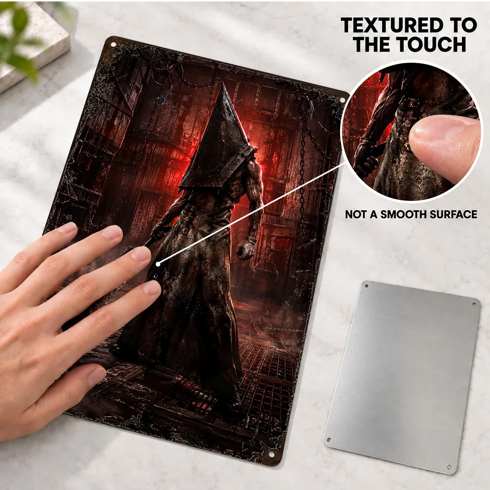 Silent Hill Pyramid Head Warrior Printed Poster Customized Aluminum Metal Sign Illustrated Wall Art For Console Gaming Corner