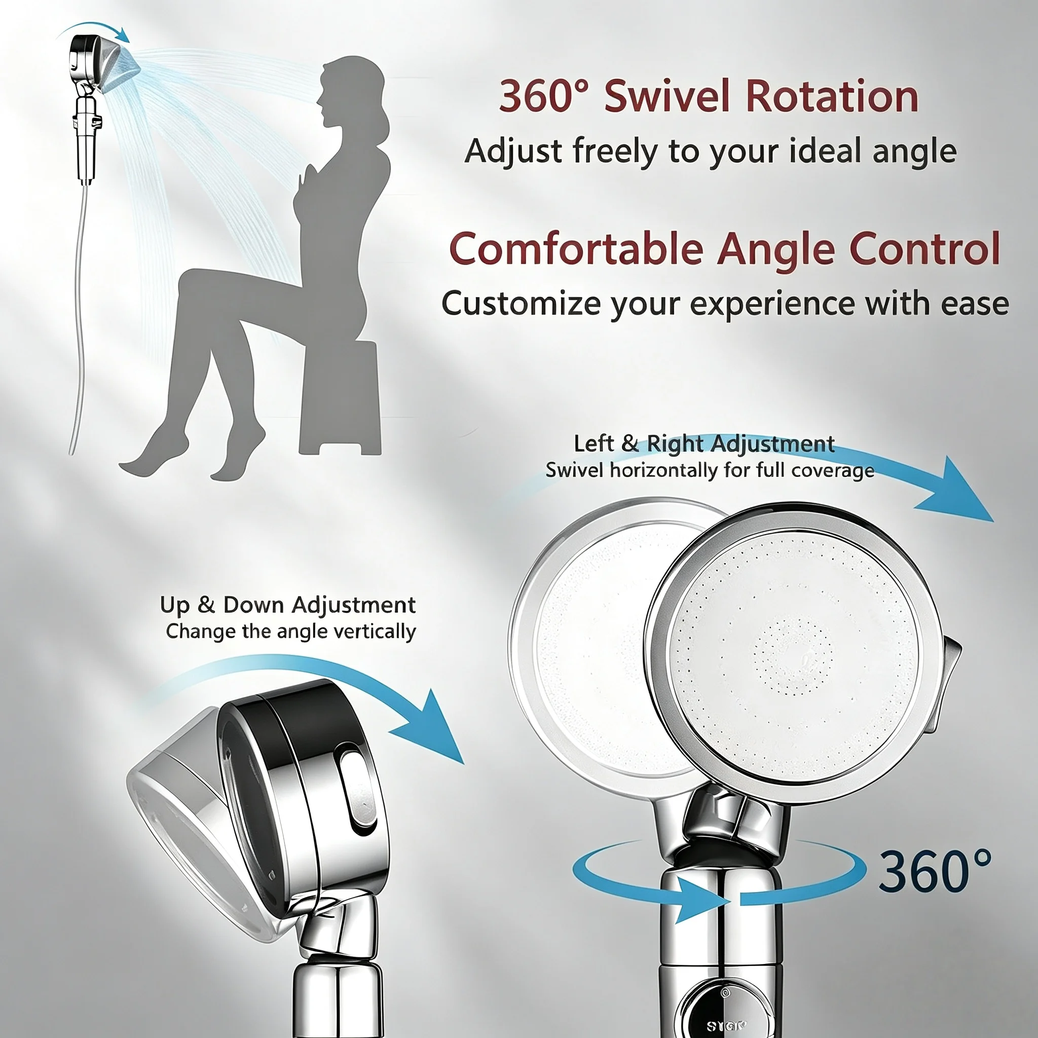 Visible Filter Window Handheld Shower 3 Modes 360° Rotate One-Click Stop 20/15/10 Filters Punch-Free Bracket Hose Home Use view 4