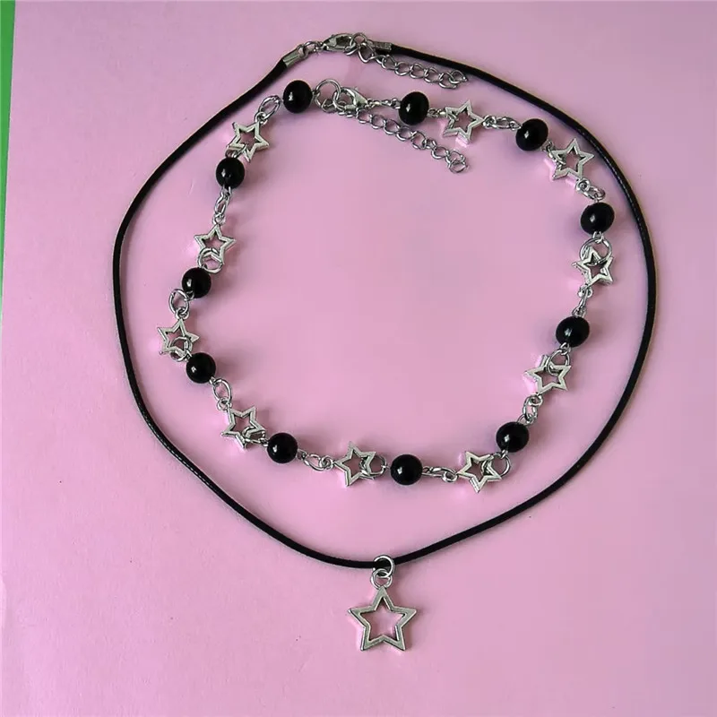 Fashion Accessories Punk Imitation Pearl Hollow Five-Pointed Star Necklace Personalized Bohemian High-End Clavicle Chain Set