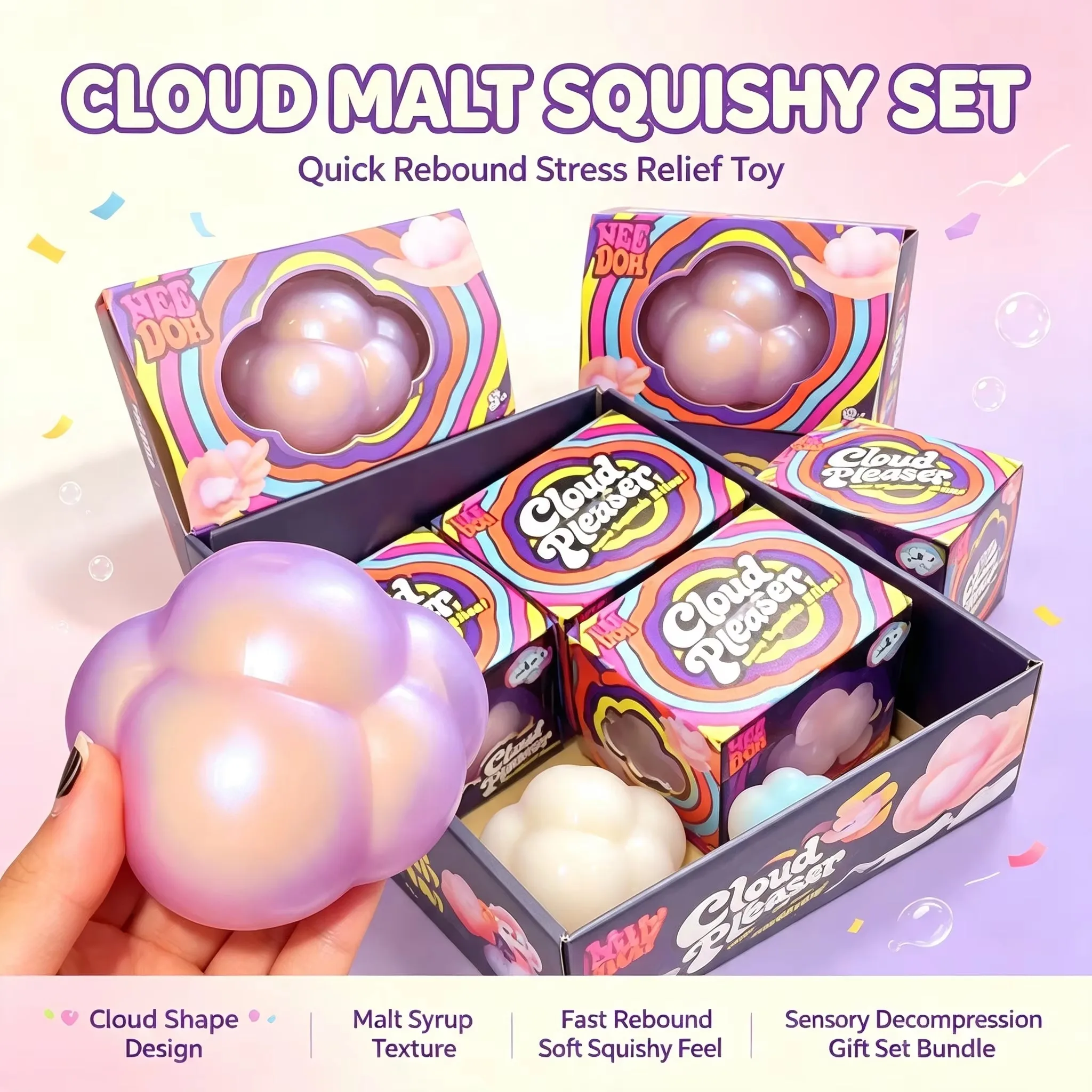 Needoh Cloud Pleaser Iridescent Pearl Cloud Squishy Fidget Toy Fast Rebound Stress Squeeze Ball For ADHD Adult ASMR Sensory Gift