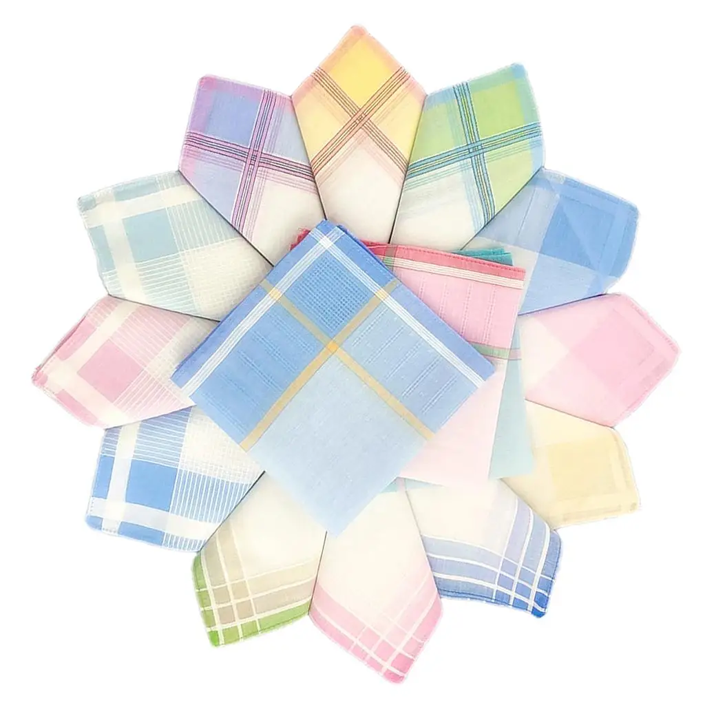 Soft 100 Percent Cotton Handkerchiefs Vintage Striped Pocket Hanky Set for Men Women Wedding Use