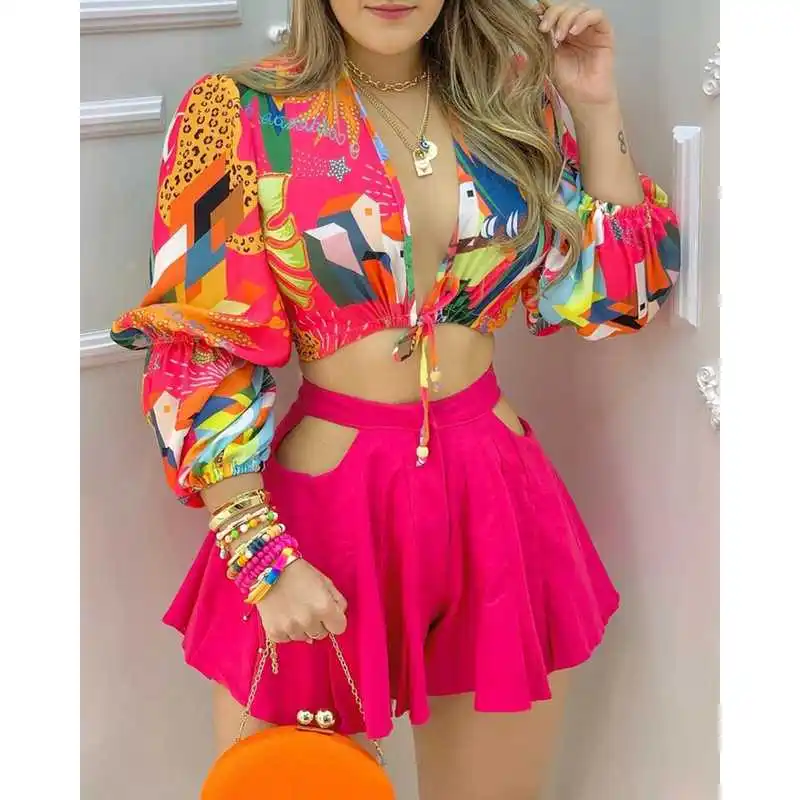 

202 женский укороченный топ Colorblo Lantern Sve с вырезом, модный шикарный зимний комплект, футболки, студенческая работа, orm