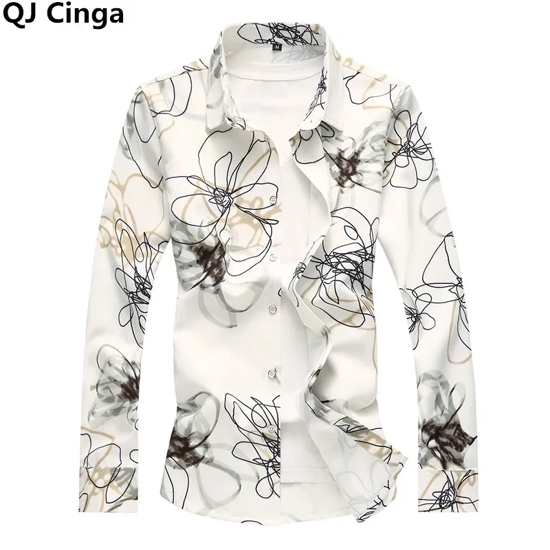 

2024 Fall Men's Long Sleeve Printed Shirt, Fashion Casual Flower Shirts, Single Breasted Lapel Blouse, Asian Size M-7XL Camisa