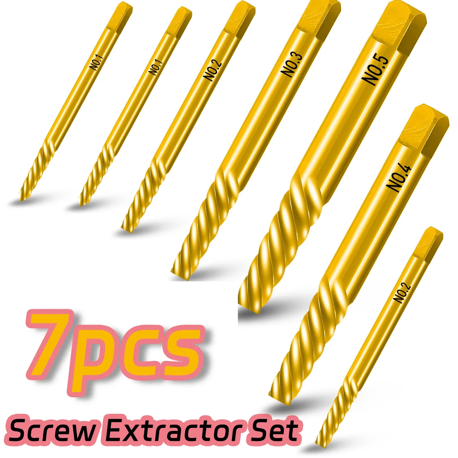7PCS Titanium Screw Extractor Set - Easy Out Tool for Removing Stripped, Broken, Damaged Screws & Bolts | 7 Piece Kit