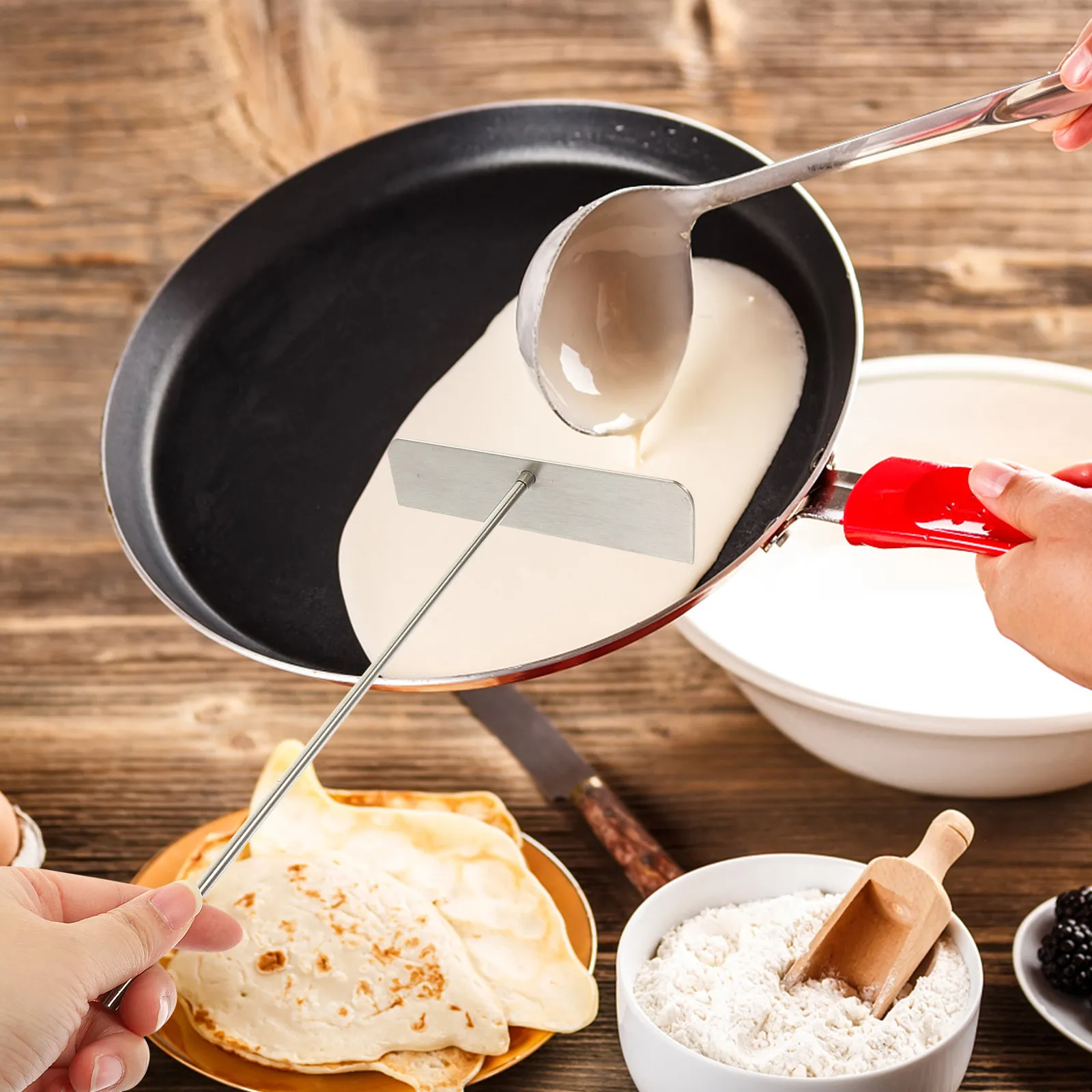Stainless Steel Crepe Spreader Pancake Scraper T-Shaped Professional Crepe Maker Cooking Tool Household Use Pancake Scraper
