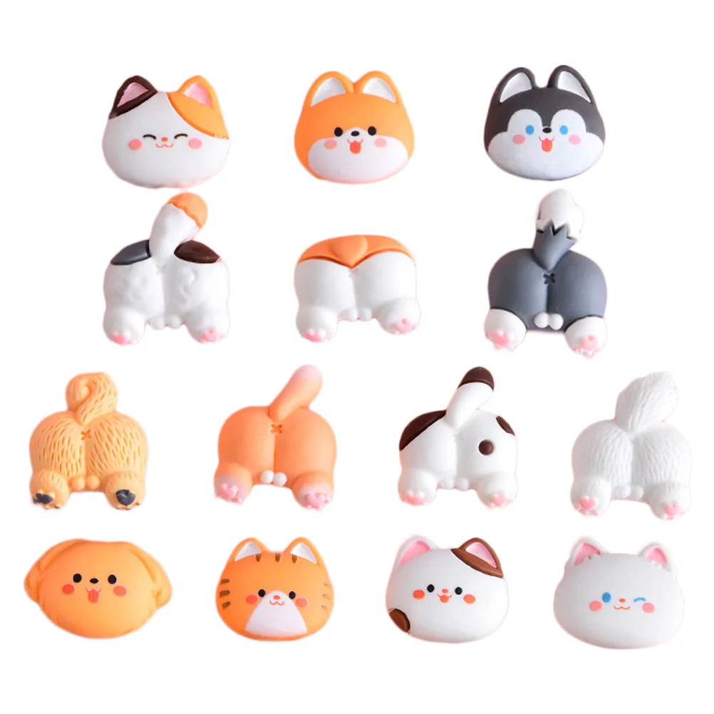 14 Uds. De dijes de dibujos animados de resina DIY, funda de teléfono con parte posterior plana para perro y gato, Clip para el pelo, accesorios decorativos artesanales, dijes de dibujos animados