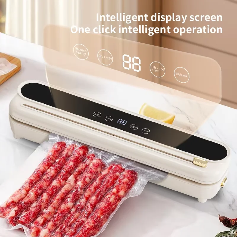 Scelleuse sous vide électrique, sceau de stockage des aliments, bouton tactile sec/humide, coupe intégrée, machine d'emballage sous vide pour sceller les aliments de cuisine