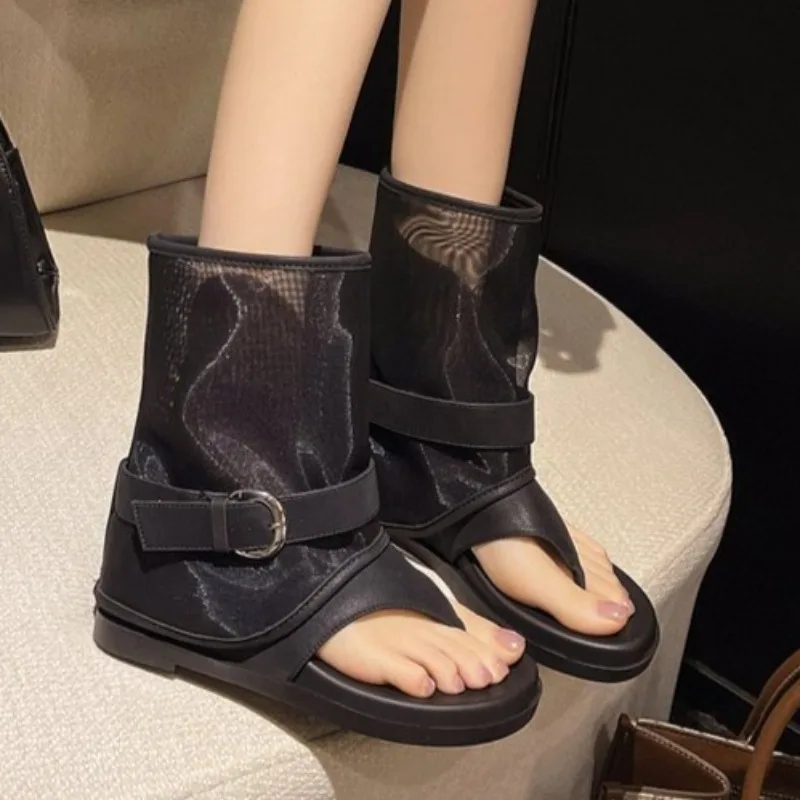 

Summer Women's Boots Fashion Hollow Out Mesh Boots Roman for Women Flat Cool Boots Sandals