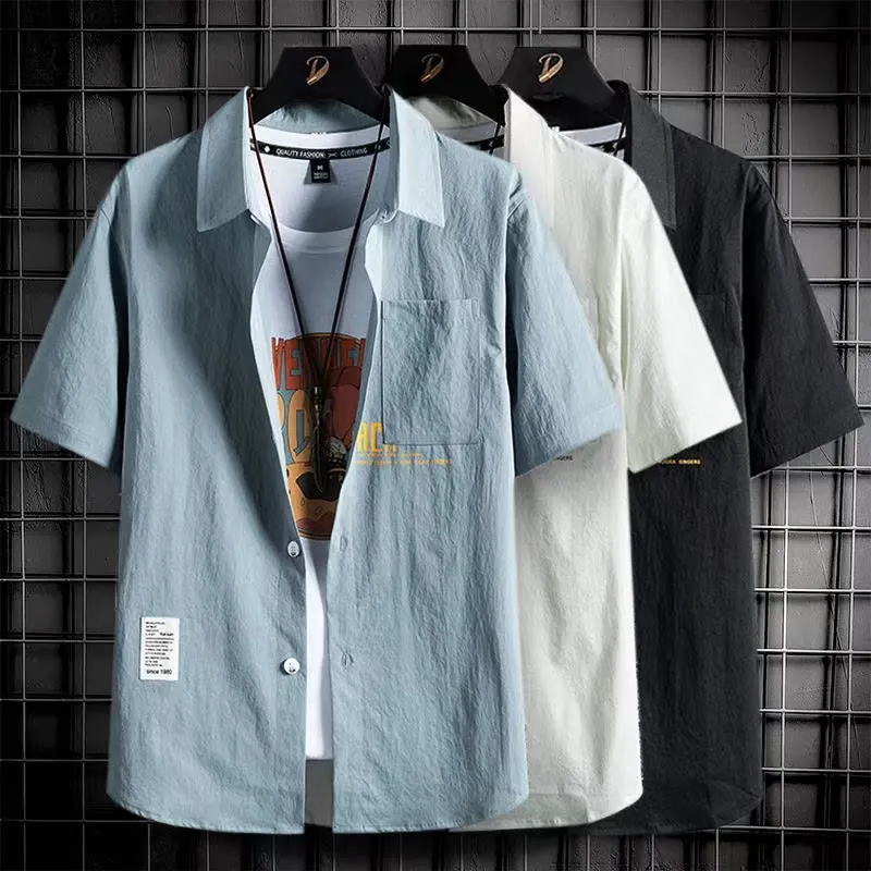 

Casual Loose Fit Ice Silk Short Sleeve Workwear Shirt Men's Summer Thin Style Fashionable City Walk Printed Loose Shirt