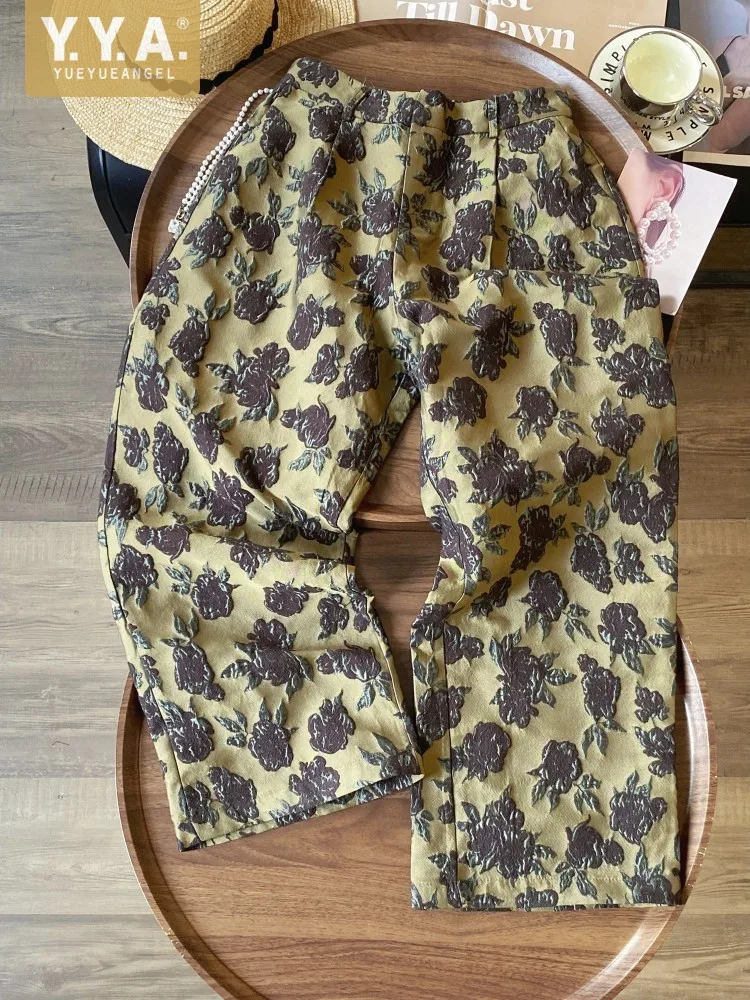 

Fashion New Women Casual Vintage Printed High Waist Loose Fit Wide Leg Pants Straight Leg Pant Versatile Ladies Length Trousers