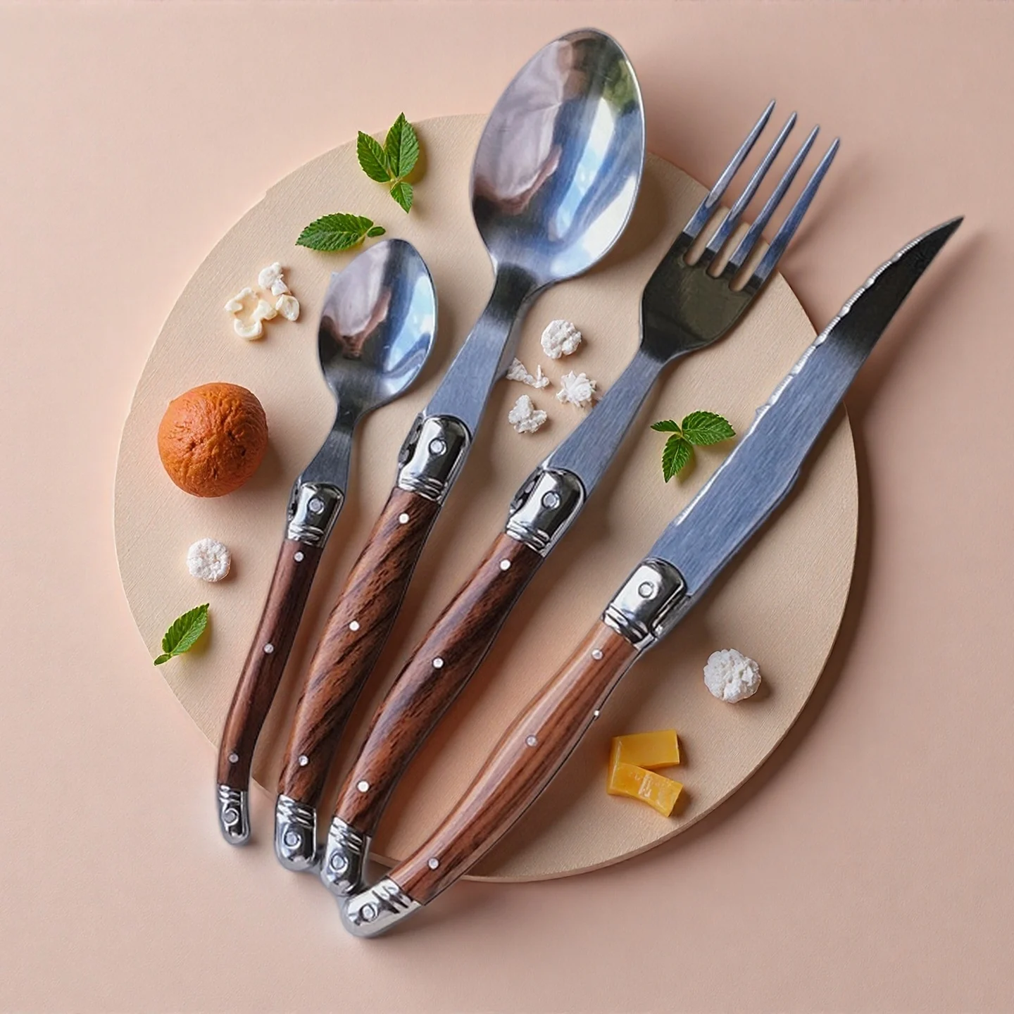 4-Piece Stainless Steel Spoon, Knife and Fork Set of Tableware Cutlery Solid Table Sharp Handle Cutlery Laguiole Knife Set