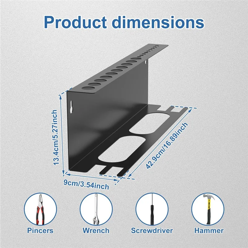 ABLQ Screwdriver Organizer, Wall Mount Plier Organizer, 17 Inch Hammer Holder, 4 In 1 Hand Tool Storage Rack, Organizer
