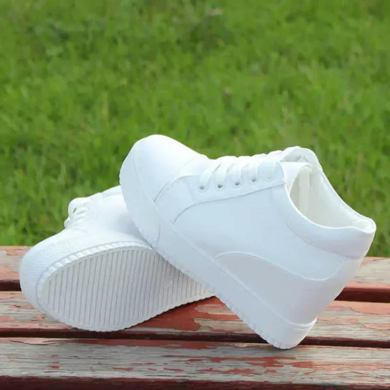 New White Hidden Wedge Heels Sneakers Casual Shoes Woman High Platform Shoes Women\'s High Heels Wedges Shoes for Womenbn