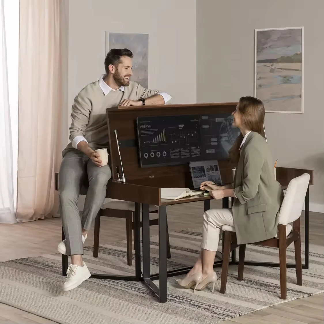 The Modular Hidden Space Home Office Desk Features Two Built-in Ergonomic Working Areas
