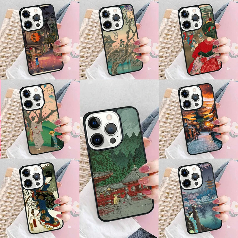 Japanese Ukiyo-e Art Phone Case Cover for iPhone 16 Promax 15 Pro 13 14 Plus 11 12 Mini XR XS MAX Coque