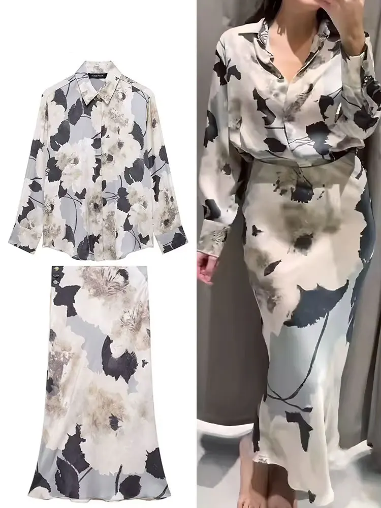 

Винтажные женские модные юбки, костюмы, рубашка с длинными рукавами и лацканами, топ + высокая талия, весенняя текстура 202, женский комплект юбки-миди